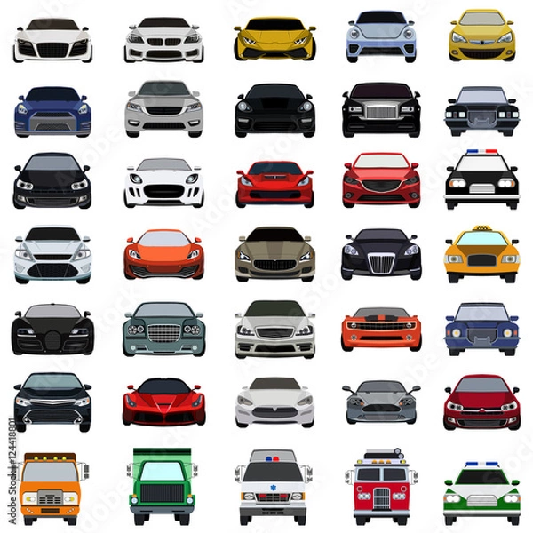 Obraz super car flat set icon