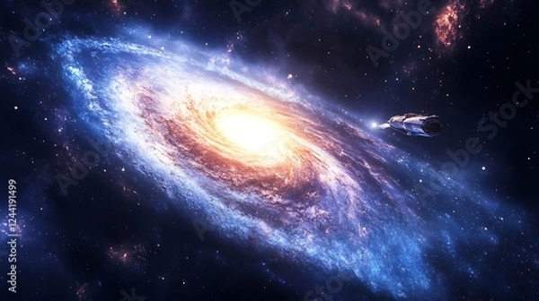 Fototapeta Spacecraft investigating moon space celestial rocket propulsion stunning nebula perspective images