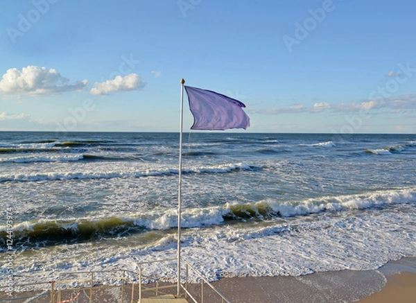 Obraz Warning purple beach flag with the Baltic Sea in the background