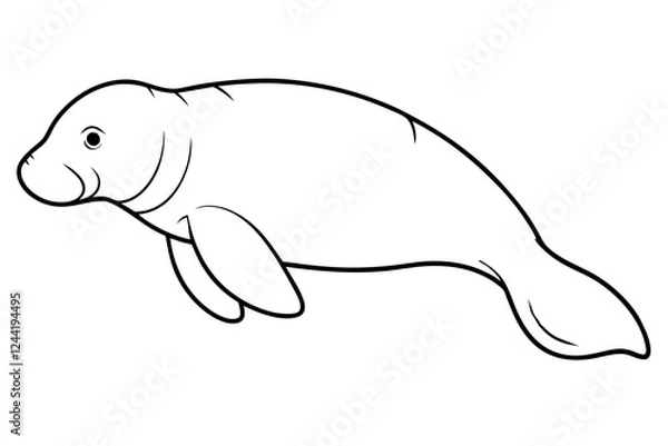 Obraz dugong silhouette line art vector illustration with a white background