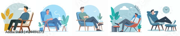 Fototapeta vector set of men sitting relaxed on a chair