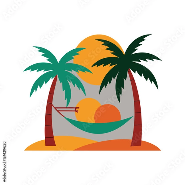 Fototapeta tropical island with palm trees and hammock