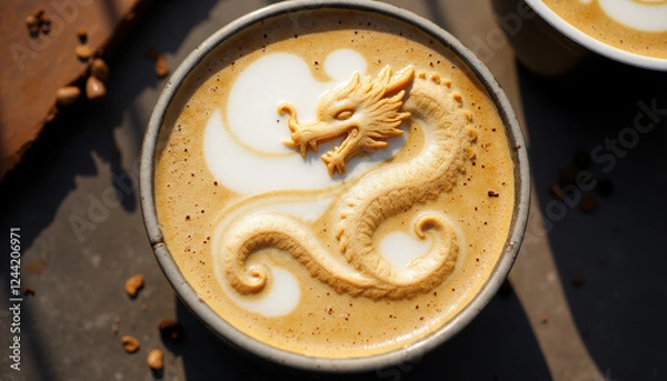 Fototapeta Hyper-Realistic Dragon Latte Art