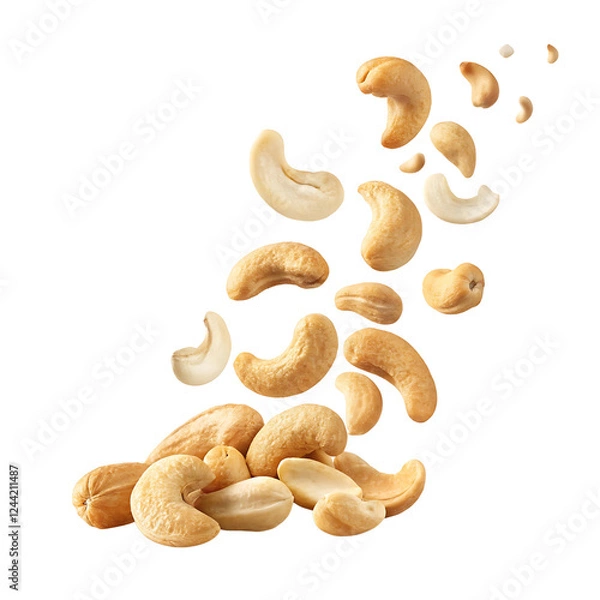 Fototapeta Falling cashew nuts with transparent background