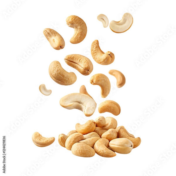 Obraz Falling cashew nuts with transparent background