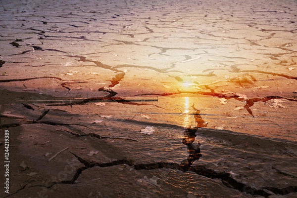Obraz Dry ground as background with sunset.