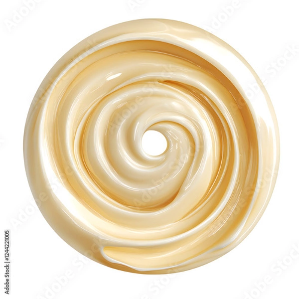 Fototapeta Mayonnaise swirl, whipped cream texture, top view, isolated on white background closeup
