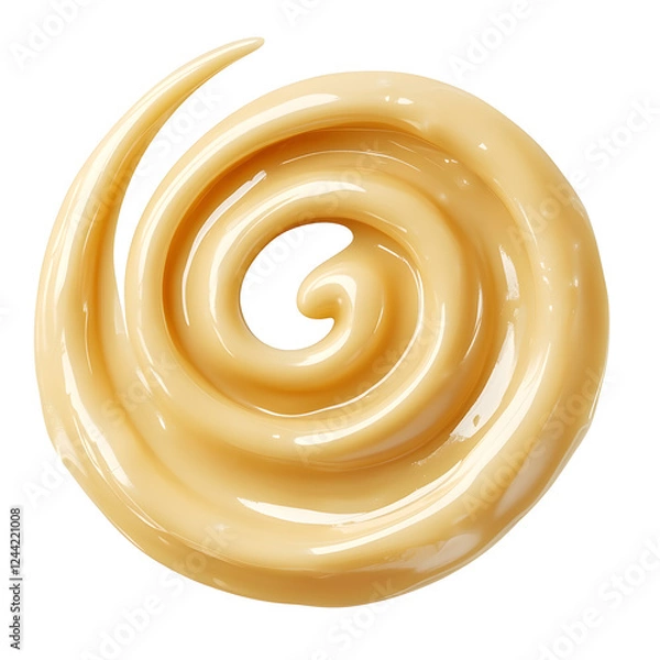 Fototapeta Mayonnaise swirl, whipped cream texture, top view, isolated on white background closeup