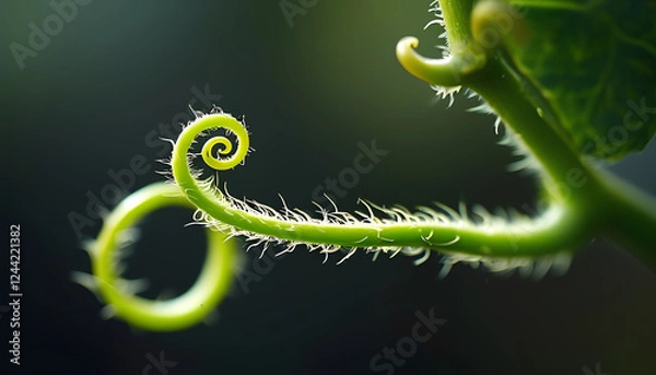 Fototapeta a close up of a green plant with a cater cater crawling on it