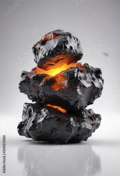 Fototapeta Shuddha Shilajit isolated on white background with light effects, shilajit, health tonic, natural cure