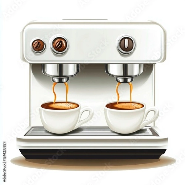 Fototapeta espresso coffee machine two white cups on a white background in vector style