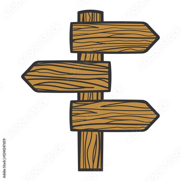 Fototapeta Wooden signpost. Fork in the road sign. Navigation for a tourist or traveler. Vector illustration.
