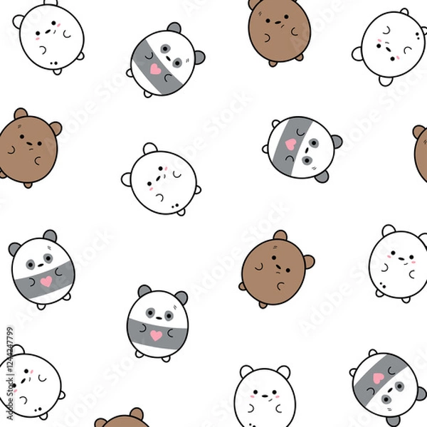 Fototapeta Creative background with cartoon teddy bears, modern decoration style.