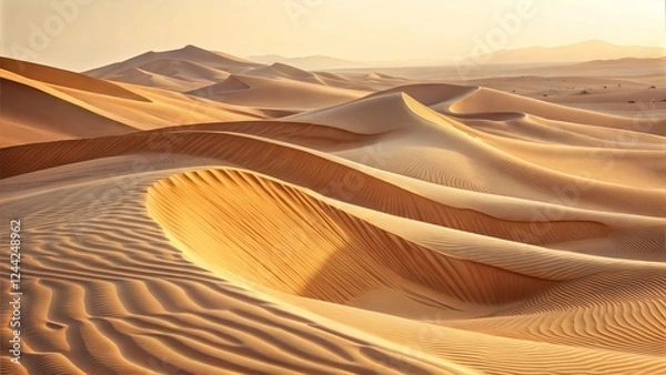 Obraz Golden sand dunes with wavy patterns in a vast desert landscape