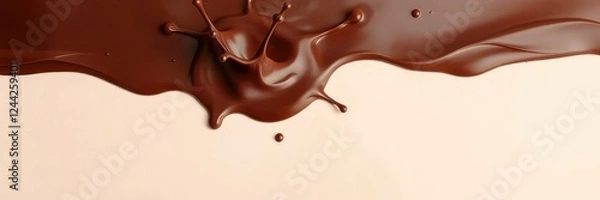 Fototapeta Rich, velvety chocolate splashes on a smooth surface, creating a beautiful visual effect, closeup, creamy liquid, food photography