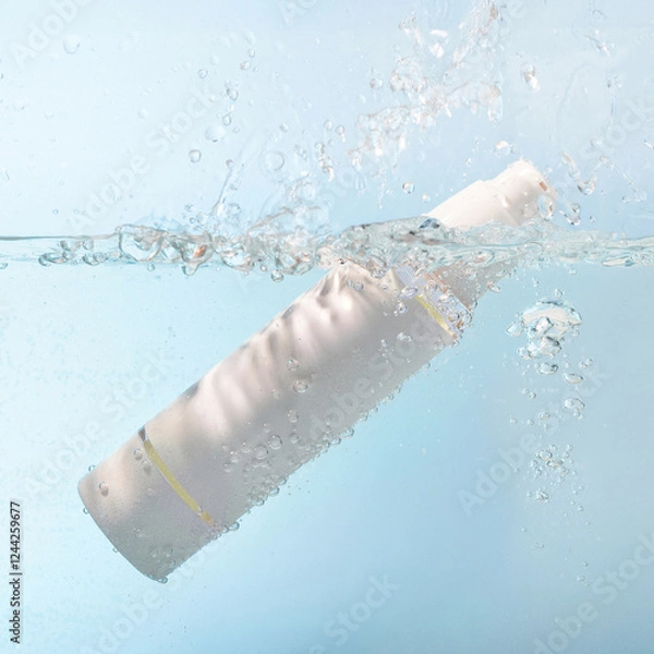 Fototapeta Cosmetics container with water splashes