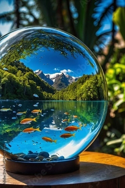 Fototapeta Ethereal Synthesis: AI Rainforest Reborn in Glass Domes Under a Quantum Moon