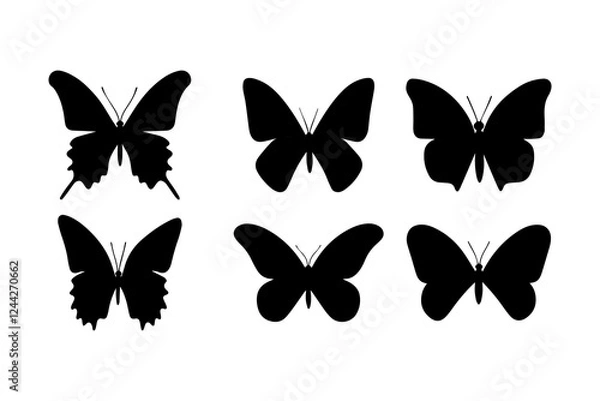 Obraz Black butterflies collection. Silhouettes, isolated on white background. Vector illustration.