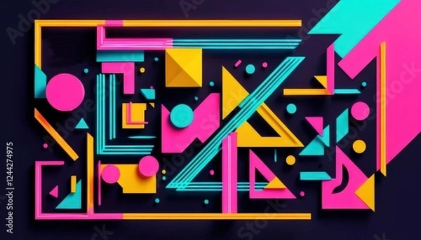 Obraz Vibrant abstract geometric composition with dynamic shapes and bold colors creating a lively atmosphere