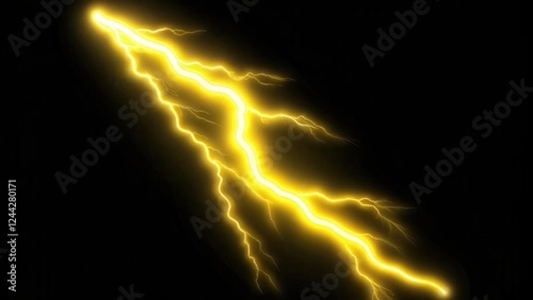 Obraz Bright Yellow Neon Lightning in Zigzag Pattern Against Dark Background