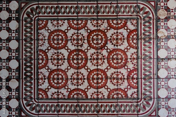 Fototapeta Vintage Patterned Floor Tiles with Ornate Geometric Design