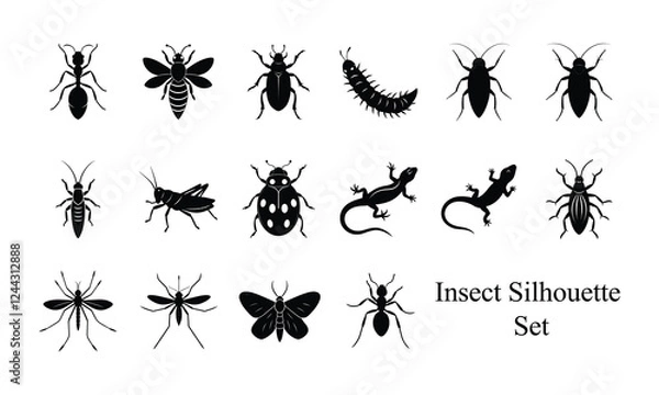 Obraz Collection of Insect silhouettes on white background