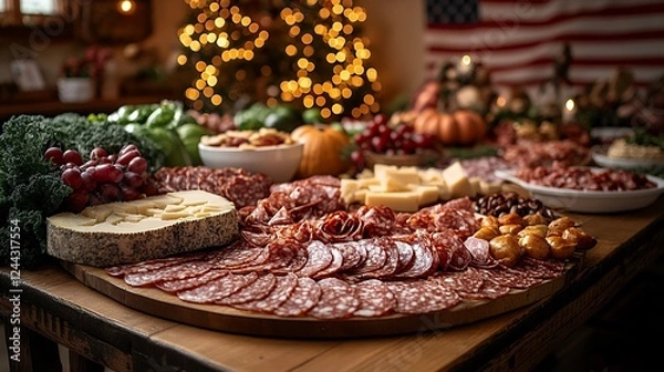 Obraz Elegant Festive Charcuterie Board: A Warm, Rustic Holiday Spread