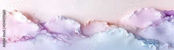 Fototapeta A captivating hand-painted galaxy showcases fluid strokes of watercolor that blend soft purples, blues, and whites, creating a dreamy atmosphere and inviting viewers to imagine distant worlds