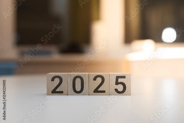Fototapeta wooden cubes with the text 2025