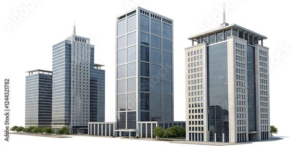 Fototapeta Set of tall modern office building isolated on transparent background or white background.
