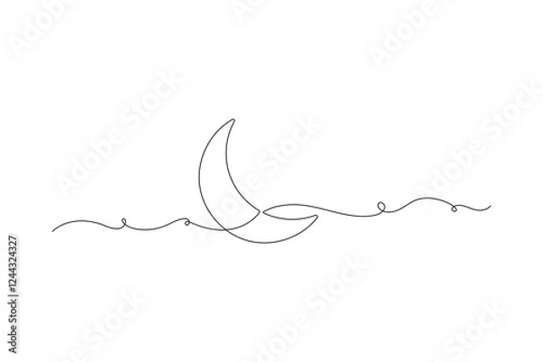 Fototapeta One continuous line drawing of Moon vector illustration