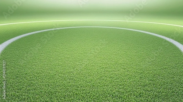 Fototapeta Green Field Circular Lines Stock Photo - Lush green grass, circular white lines, athletic field, sports background, vibrant nature.