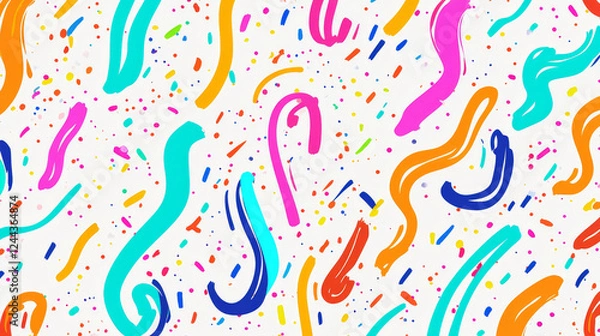 Obraz Kids holiday squiggle line pattern backgrounds of doodle and scribble colors, abstract vector. Squiggle line patterns with colorful scribble swirls, wavy zigzags and confetti twirls on background