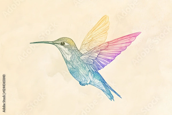 Fototapeta Capturing the elegance of a hummingbird mid-flight, this artwork showcases a delicate balance of vivid colors, graceful strokes, and intricate textures, creating a mesmerizing visual