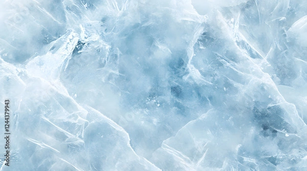 Fototapeta A crystalline texture with icy patterns forms an abstract, frozen landscape, evoking coldness and serenity in delicate hues of white and blue.