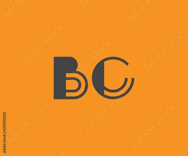 Fototapeta Bold black lettering 'BC' with geometric elements on a vivid orange background, ideal for branding, design, or modern creative projects.