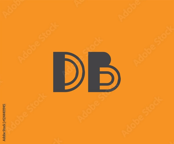 Fototapeta Bold black lettering 'DB' with geometric elements on a vivid orange background, ideal for branding, design, or modern creative projects.