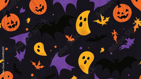 Fototapeta Abstract modern Halloween pattern background for holiday, vector geometric shapes. Halloween pattern background of orange, purple and black mosaic simple figures and shapes for horror night holiday