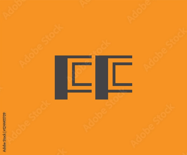Fototapeta Bold black lettering 'FF' with geometric elements on a vivid orange background, ideal for branding, design, or modern creative projects.