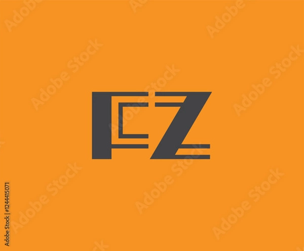 Fototapeta Bold black lettering 'FZ' with geometric elements on a vivid orange background, ideal for branding, design, or modern creative projects.