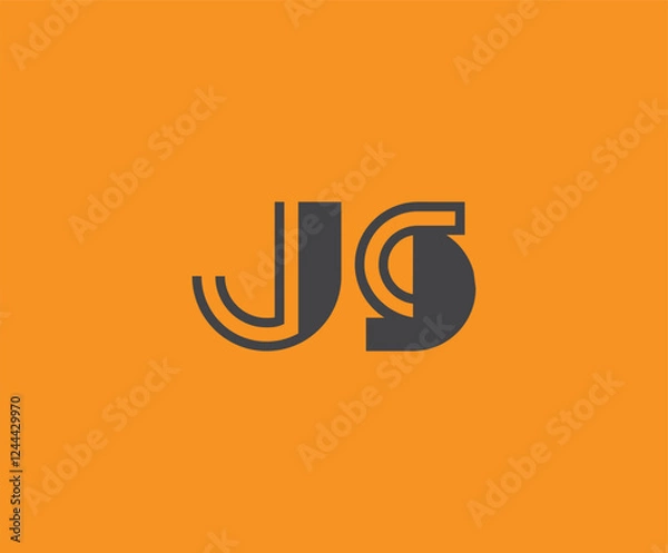 Fototapeta Bold black lettering 'JS' with geometric elements on a vivid orange background, ideal for branding, design, or modern creative projects.