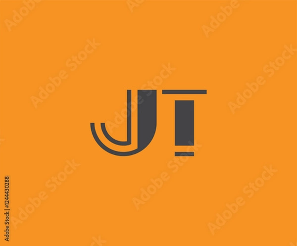 Fototapeta Bold black lettering 'JT' with geometric elements on a vivid orange background, ideal for branding, design, or modern creative projects.