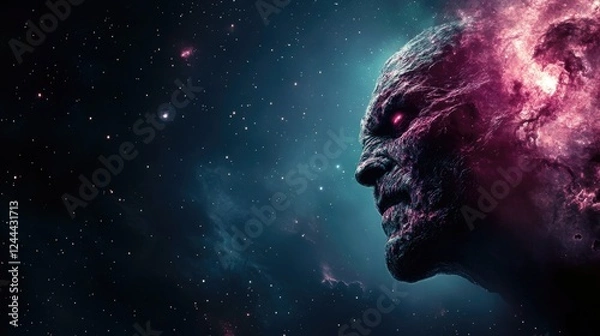 Fototapeta Cosmic entity emerging from nebula in vast galaxy