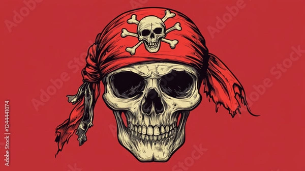 Fototapeta Danger pirate skull in bandane for tattoo or t-shirt design. Vector version also available in gallery
