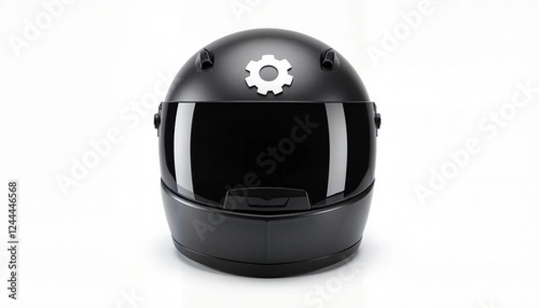 Fototapeta Isolated helmet with gear symbol against white background, design simplicity
