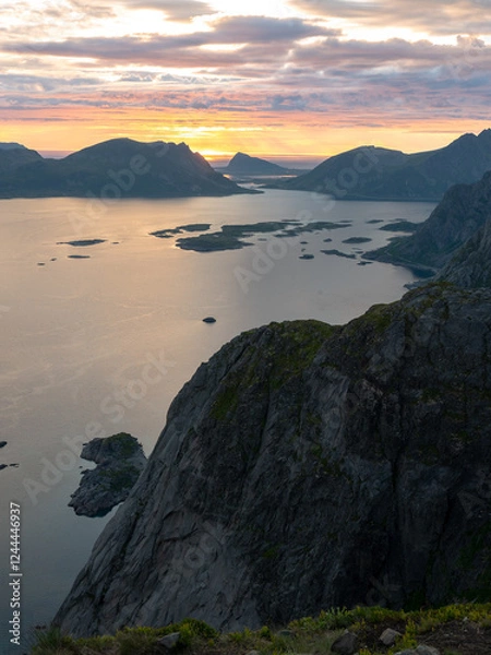 Obraz Sunset over the mountains and ocean. 