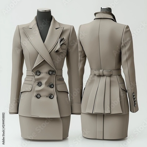 Obraz Elegant tailored beige blazer displayed from front and back, showcasing modern fashion design