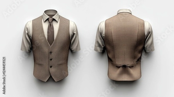 Fototapeta Stylish men's vest with short sleeves displayed from front and back against a plain backdrop