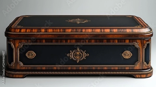 Fototapeta Ornate wooden box with intricate design, displayed on a neutral background, showcasing craftsmanship