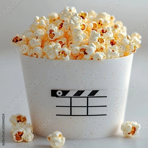 Obraz A close-up of a popcorn bucket filled with fluffy popcorn, ideal for movie nights